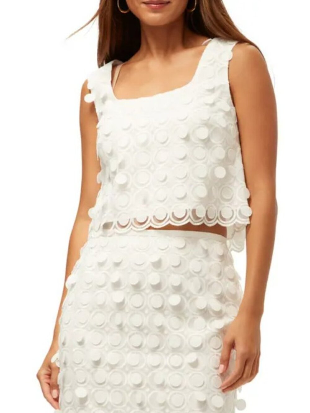 Trina Turk Serve White Top Sleeveless Cropped Paillette Embroidered, Size 16 NWT